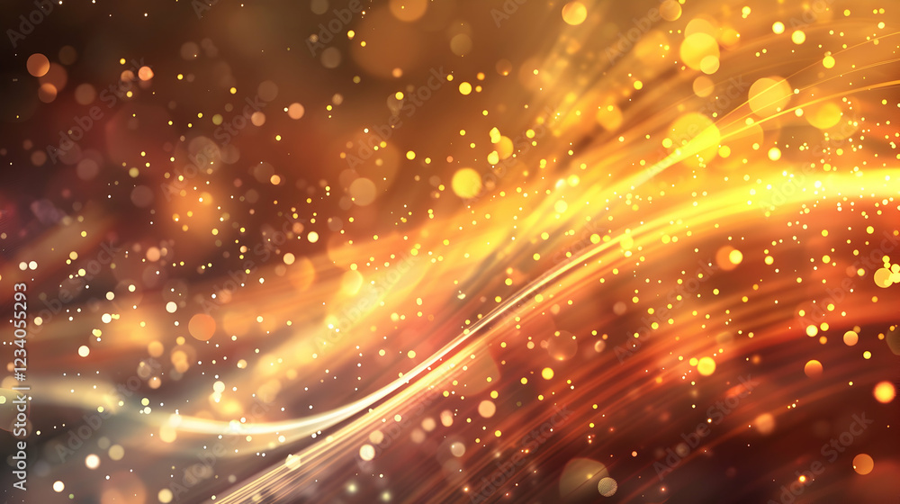 Poster abstract background with flowing lines and glowing particles in warm colors.