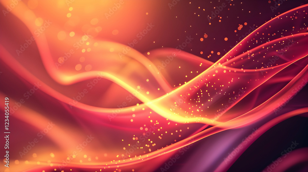 Poster abstract waves of vibrant colors with sparkling elements create a dynamic visual effect.