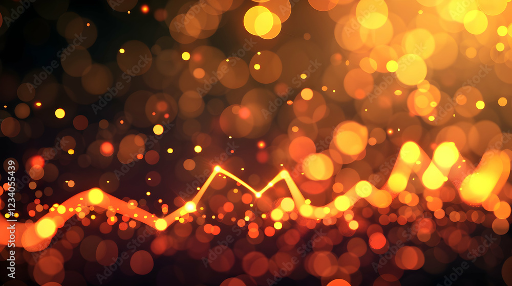 Poster abstract design featuring glowing bokeh lights and a wave-like line graph.