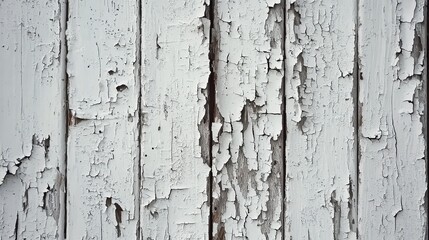 Rustic barn wood background with peeling white paint texture