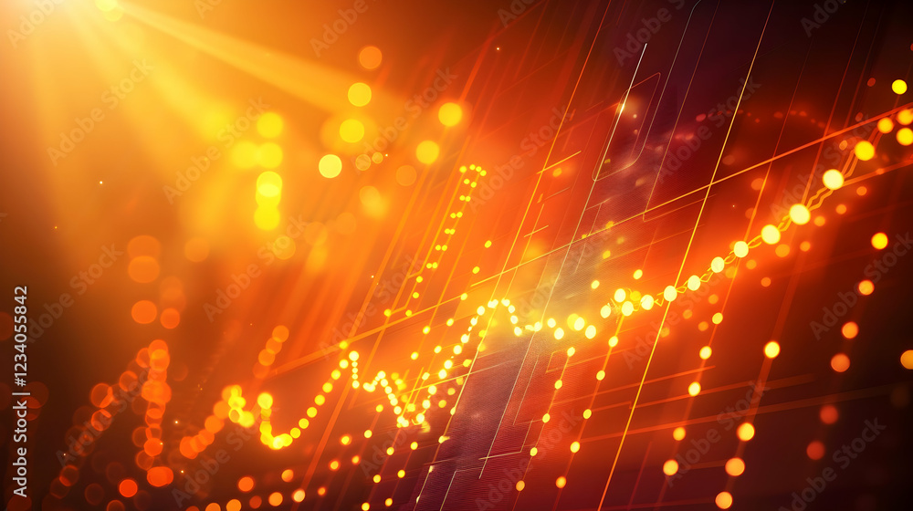 Poster abstract representation of financial data with glowing lines and dots.