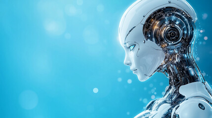 Futuristic Female Humanoid Robot on Blue Background