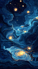 Stunning cosmic landscape with swirling galaxies and luminous stars. Generative AI