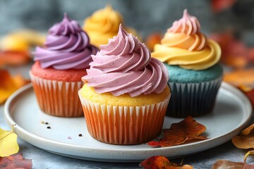 Colorful Autumn-Themed Cupcakes with Frosting for Fall Celebrations