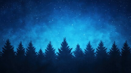 Tranquil night sky over pine forest silhouette with stars for celestial design and decoration