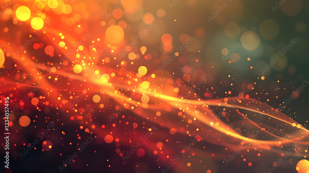 Poster abstract image featuring glowing orbs and flowing lines in warm colors.
