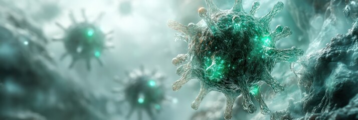 Microscopic View of a Virus, 3D Rendered Image,  Detailed Visualization of Viral Structure and Pathogen