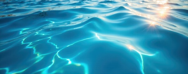 Fototapeta premium Vibrant blue, dynamic ripples, sunlit surface, background, sparkle