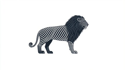 Zebra-striped lion profile, white background, art design, logo