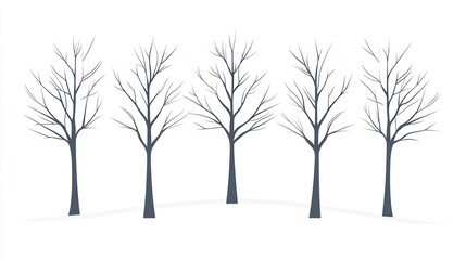 Obraz premium Five bare winter trees on snowy ground, nature illustration, website design