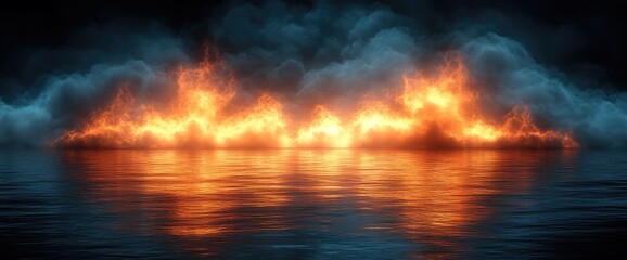 Fiery Inferno Reflects on Calm Water