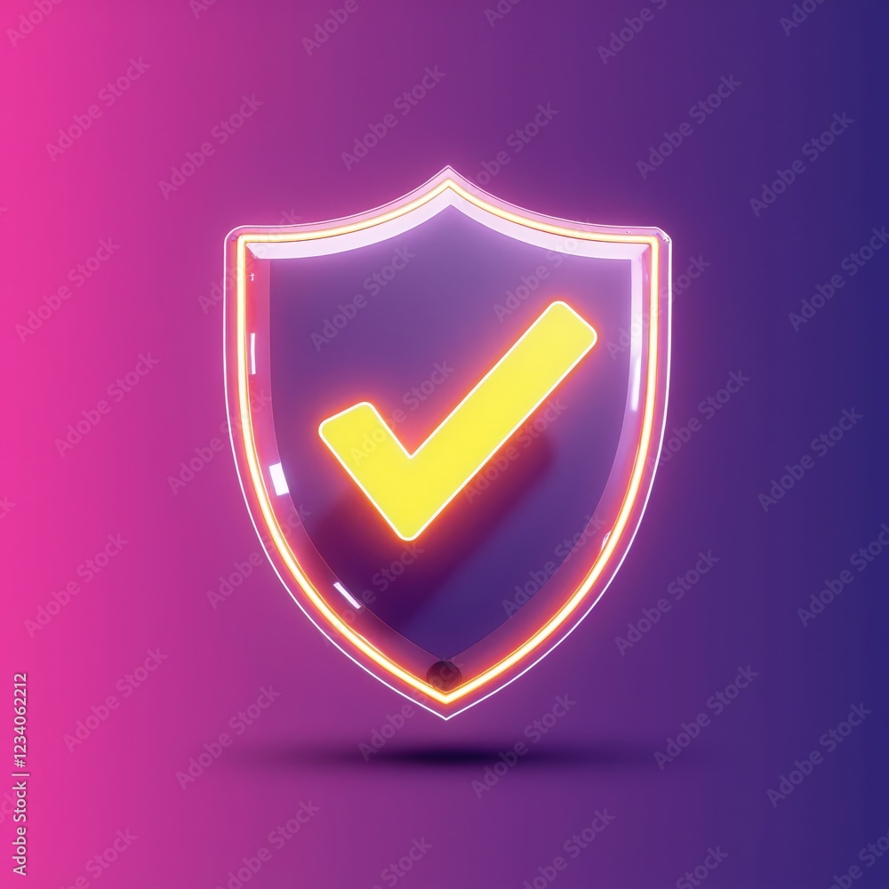 Aufkleber protected and secure. a glowing checkmark inside a shield symbolizes safety and security.