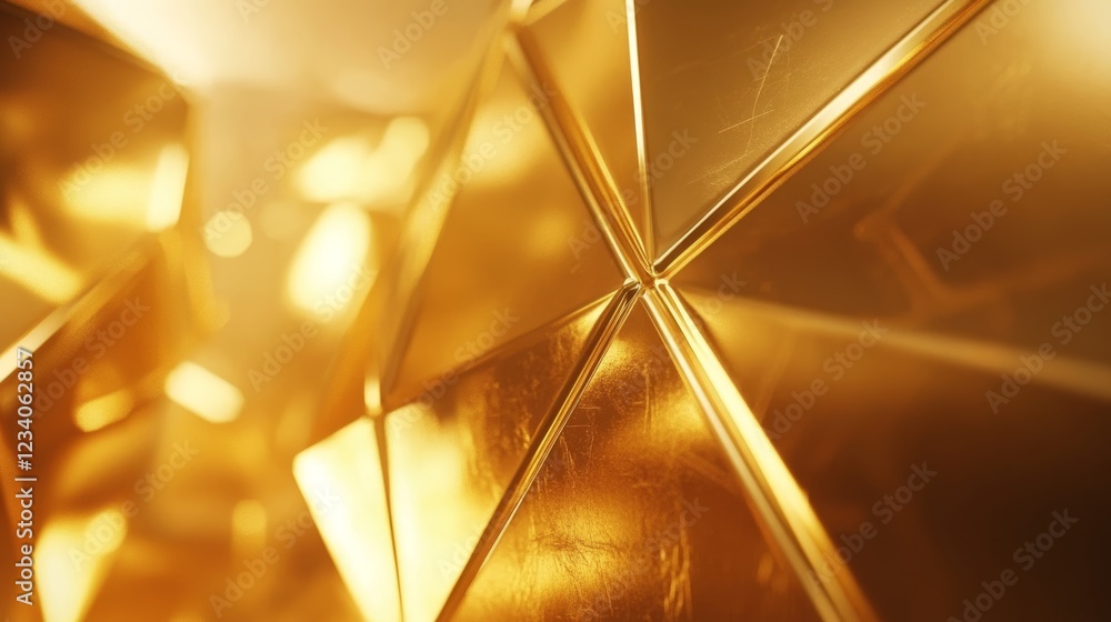 Poster geometric abstract background, golden triangle pattern, luxurious design element, 3d rendering