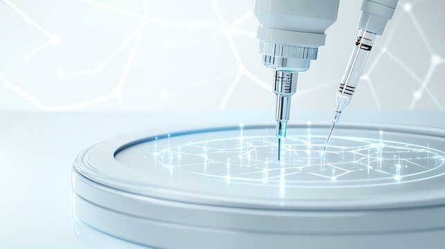 Close-up of advanced laboratory equipment with futuristic interface for scientific research and innovation.