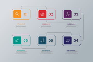 6 Steps Flow Chart Infographic Banner Template with Icons