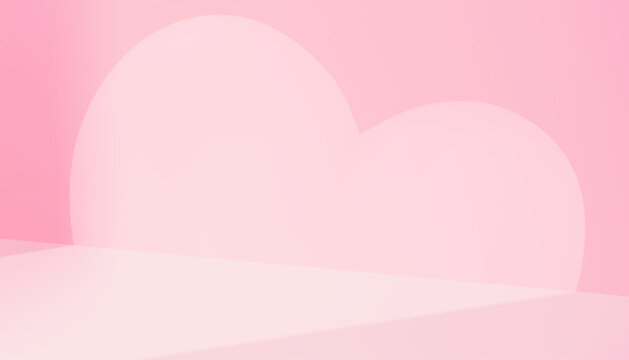 Pink background,Love heart shape on wall studio room with spotlights, abstract shadow on podium 3d for Valentines product presentation,Backdrop Display mock up stage stand show for Mothers day card 