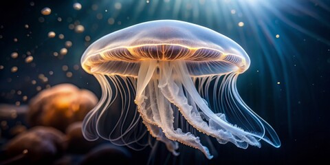 Ethereal Jellyfish Swimming Gracefully in Crystal Clear Water