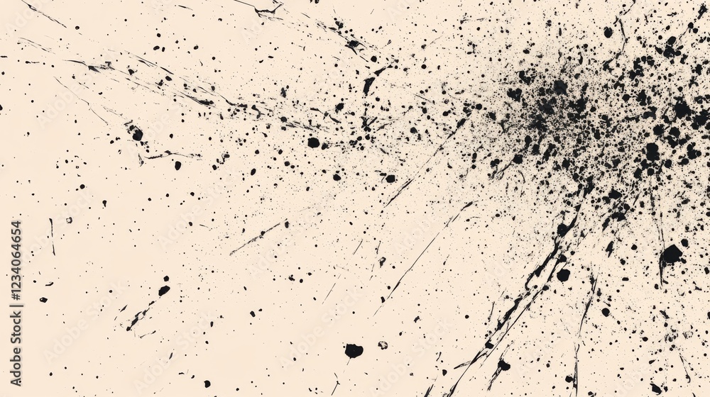 Poster abstract black ink splatter on a light beige background, creating a dynamic artistic effect
