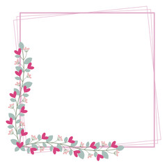 Lovely Square Borders Frame With Love Pink Flowers And Leaves