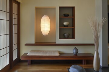 Generative AI, Minimalist Japanese Zen Interior with Timeless Tranquility