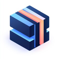 Abstract 3D cube with layered, colorful stripes.
