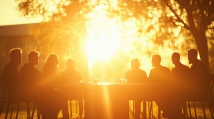 Fototapeta premium Sunset gathering of people at outdoor meeting or social event