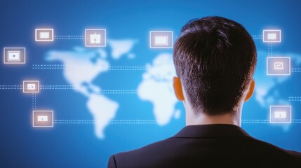Businessman Analyzing Global Digital Connections