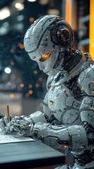 Fototapeta premium Futuristic robot taking notes in a sleek modern office
