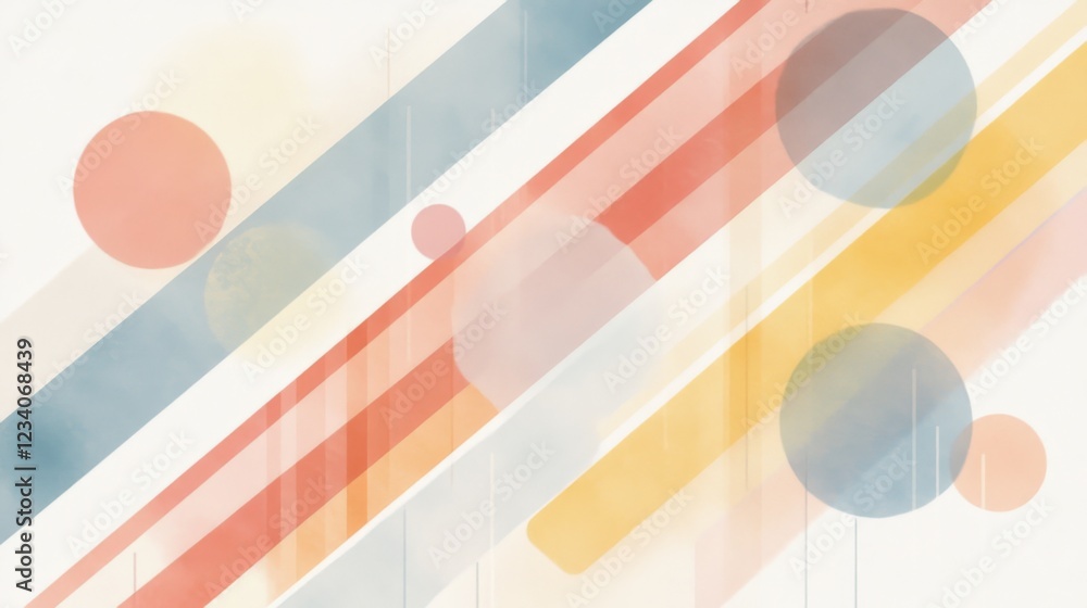 Aufkleber abstract geometric composition with colorful circles and lines against a soft background