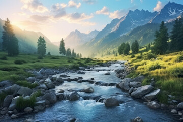 Obraz premium Mountains River Serene Landscape Inspiration