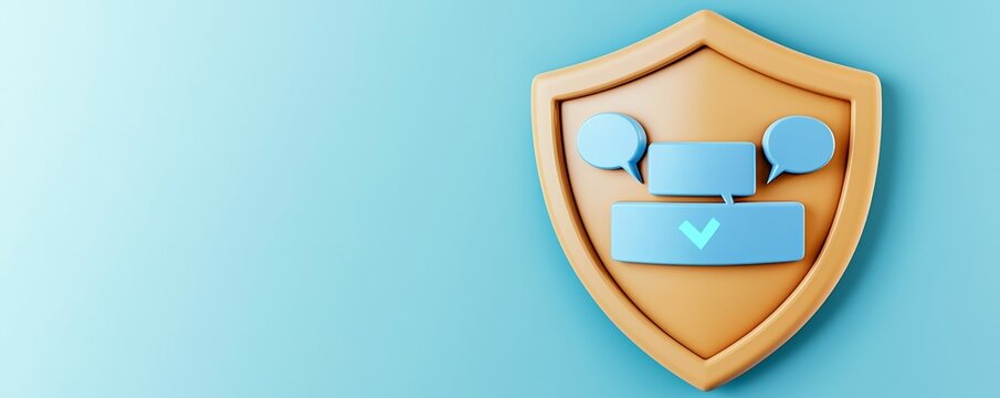 A stylized shield icon with light blue elements, suggesting themes of security, protection, or safety in a modern design.