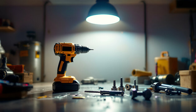 Cordless Drill and Workshop Tools Ready for DIY Projects