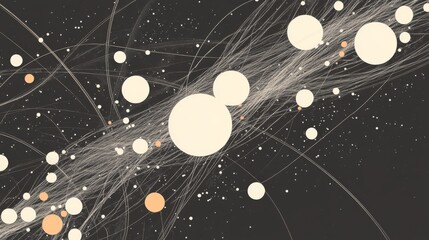 Abstract representation of celestial bodies and cosmic connections in a dark space setting