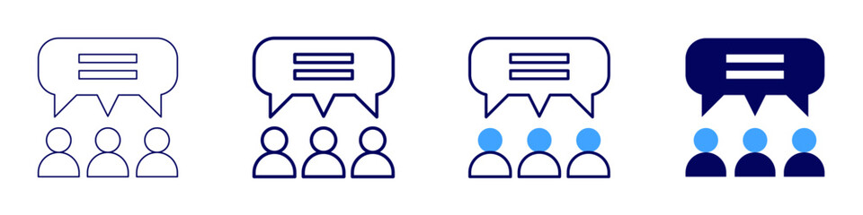 Discuss icon in 4 different styles. Thin Line, Line, Bold, and Bold Line. Duotone style. Editable stroke