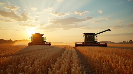 Fototapeta premium combine harvester working on a wheat field. The work of combines in the field. Mechanized harvesting.