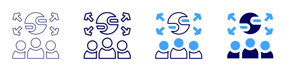 Teamwork coordination icon in 4 different styles. Thin Line, Line, Bold, and Bold Line. Duotone style. Editable stroke