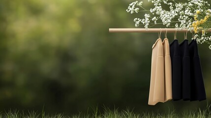 Beige and Black Dresses Hanging Outdoors