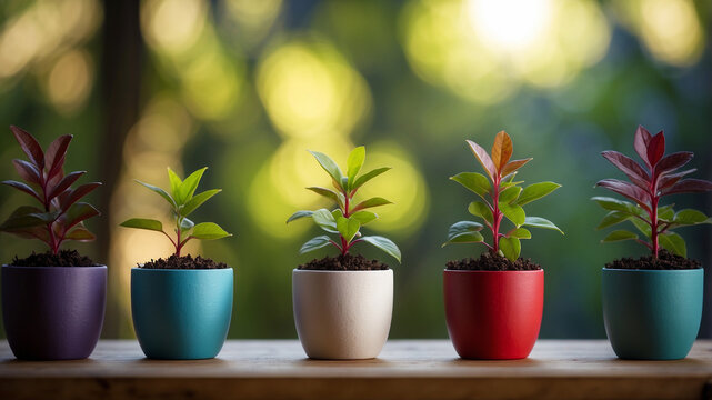 Colorful Saplings in Pots Ready for Planting: A Symbol of Reforestation for International Day of Forests