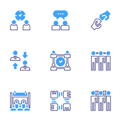 Teamwork icon set. Bold line style. Duotone colors. Editable stroke. internal, effort, time management, meeting, partnership, together, interpersonal, network, joint effort