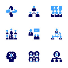 Teamwork icon set. Bold style. Duotone colors. meeting, coworking, unity, teamwork, team, creativity, agile team, leadership