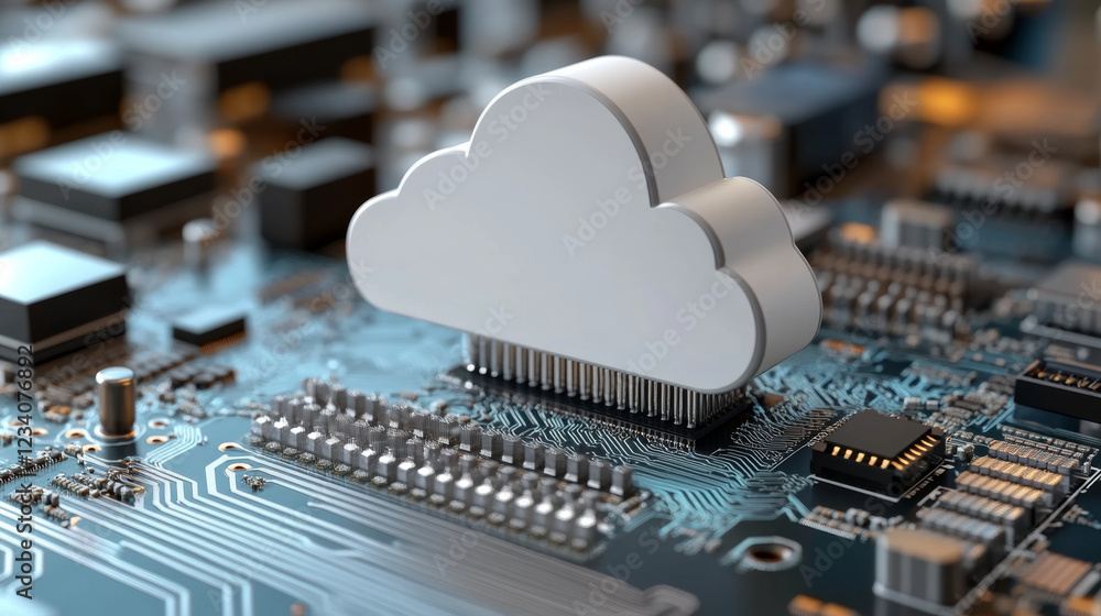 Aufkleber cloud symbol on circuit board, representing digital technology and data storage. image conveys innov