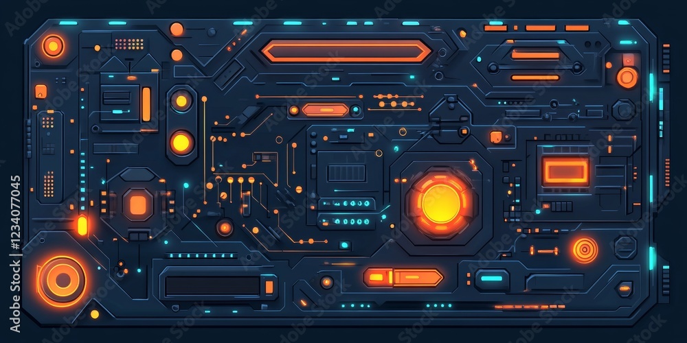 Poster futuristic motherboard a symmetrical design with glowing paths and intricate patterns