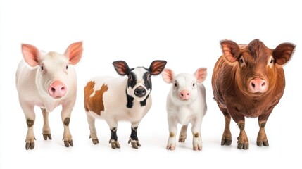 Adorable Piglets: A Charming Collection of Young Farm Animals Posing Against a Clean White Background