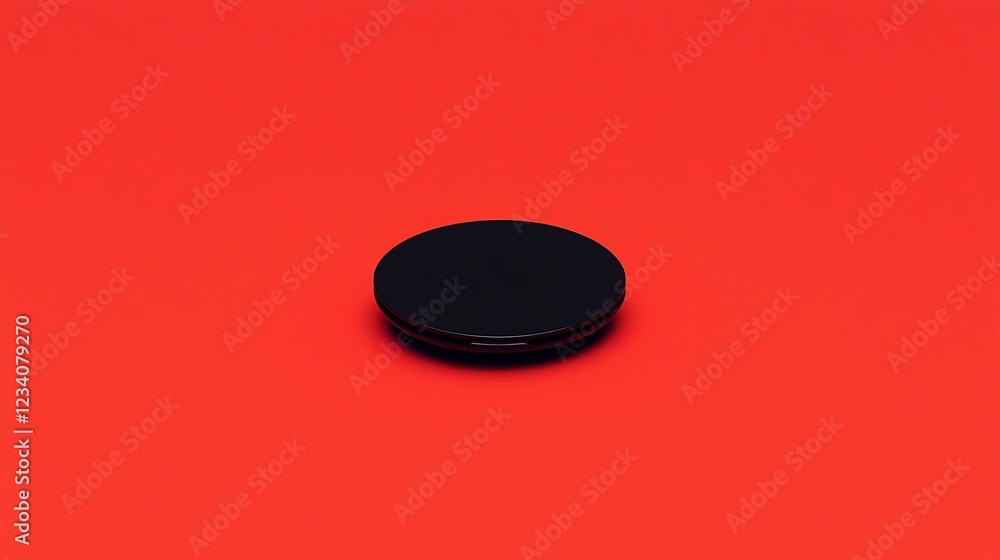 Poster black circular object on red background