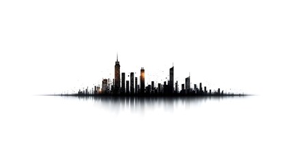 Fototapeta premium Black City Skyline Silhouette with Reflection on White