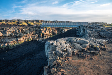 Bridge Between Two Continents in Iceland, Spanning a Dramatic Rift on Reykjanes Peninsula