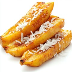 Baked plantains with coconut shreds 