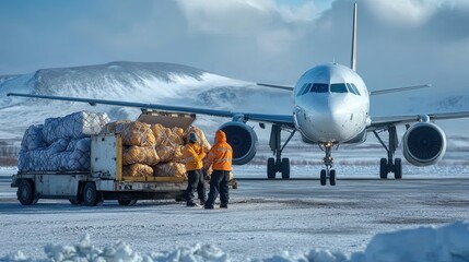 Arctic Plane Unloading Supplies at Remote Base