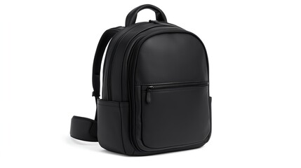 Black Leather Backpack Product Shot on White Background