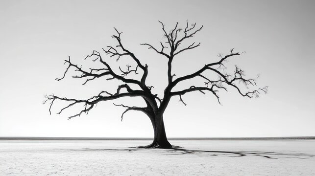 Lonely dead tree desert landscape; somber mood; website background
